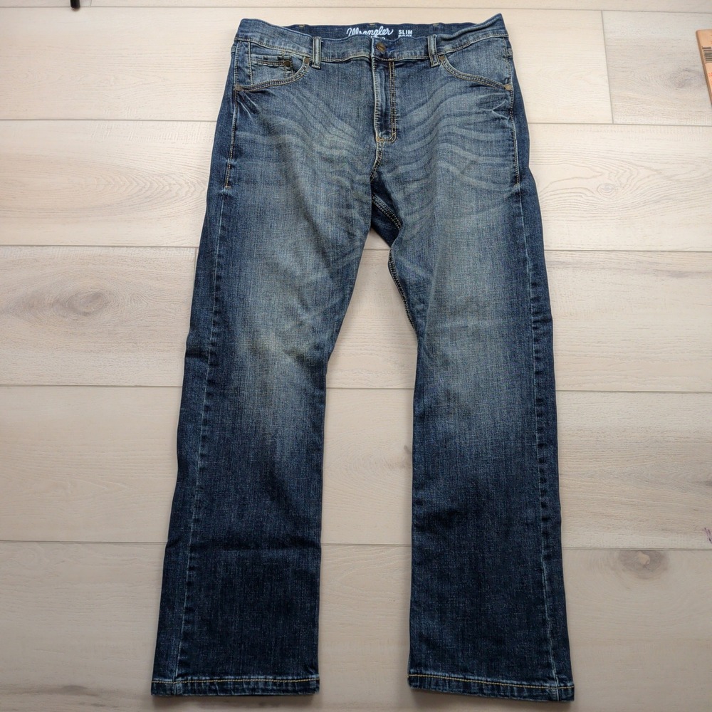 Wrangler Retro Slim Boot Jeans Mens 36x31 Blue Denim Medium Wash Western Pants